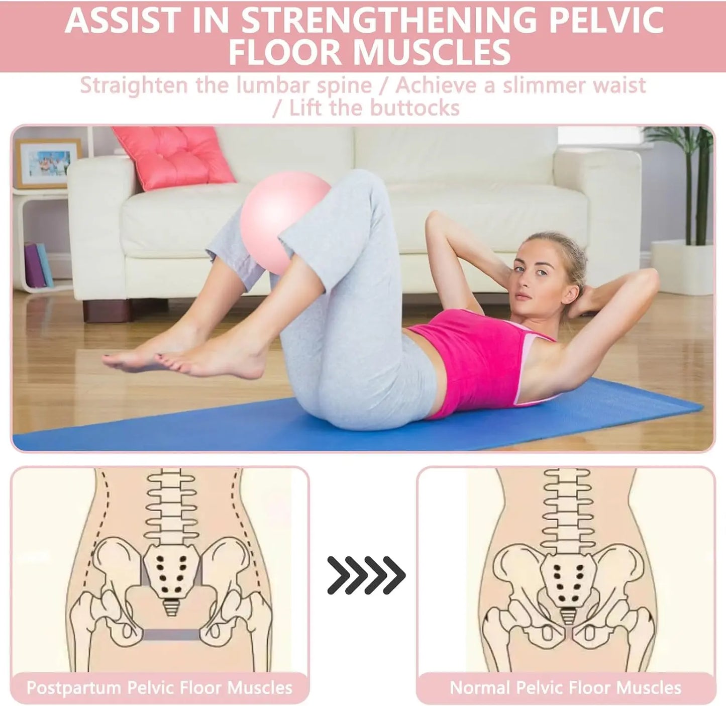 9 Inch Pink Pilates Stability Ball With Pump For Core Workout Home Gym