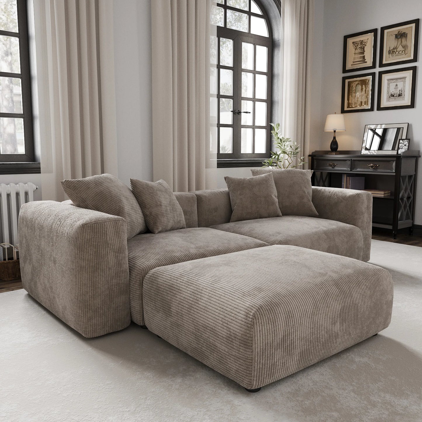 Modern Corduroy Sectional Sofa With Chaise 102Inch L Shaped Couch Hardwood Frame