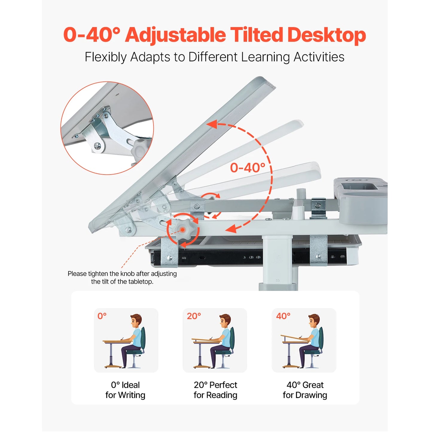 SucceBuy Kids Study Desk And Chair Set With Adjustable Height And Table Lamp