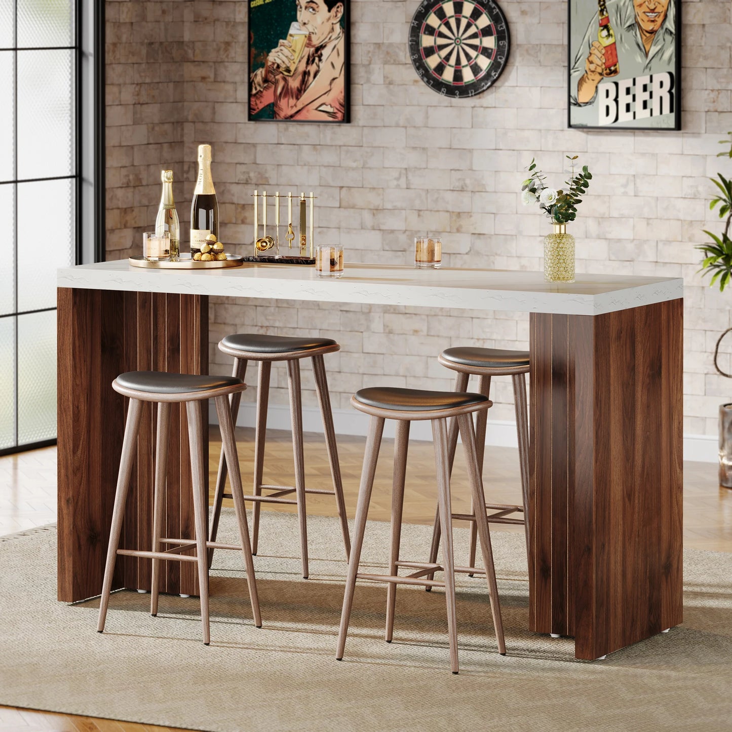 Tribesigns Home Bar Unit, 55.12-Inch Bar Table with a Faux Marble Finished Tabletop, Modern Freestanding Mini Bar