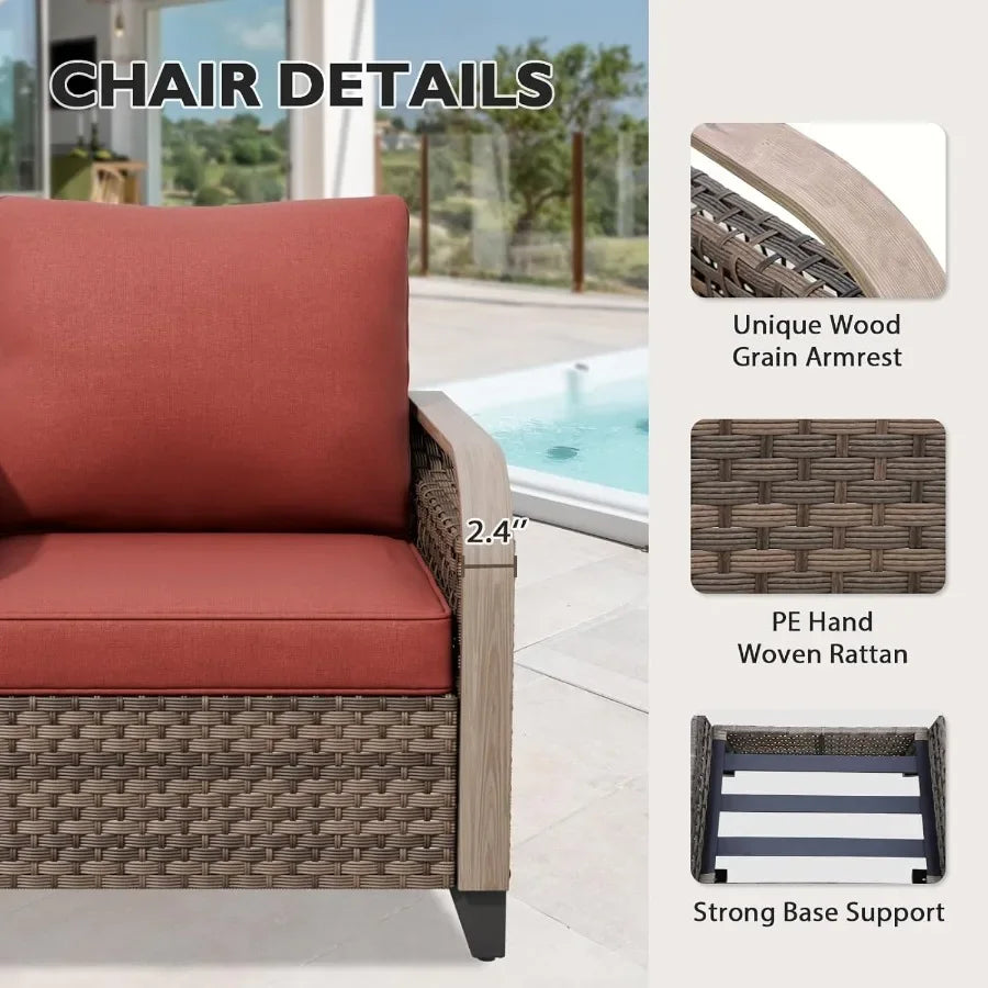3 Seat Wicker Outdoor Patio Sofa Loveseat Brown And Red Rattan