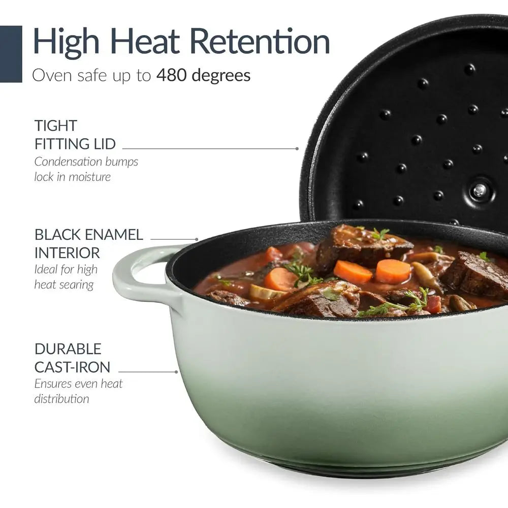 Sage Cast Iron Cookware Set With Skillet Lid 10in Grill Pan And 6Qt Dutch Oven
