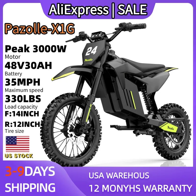 Pazolle 3000W Electric Dirt Bike With Hydraulic Brakes 48V 30Ah All Terrain