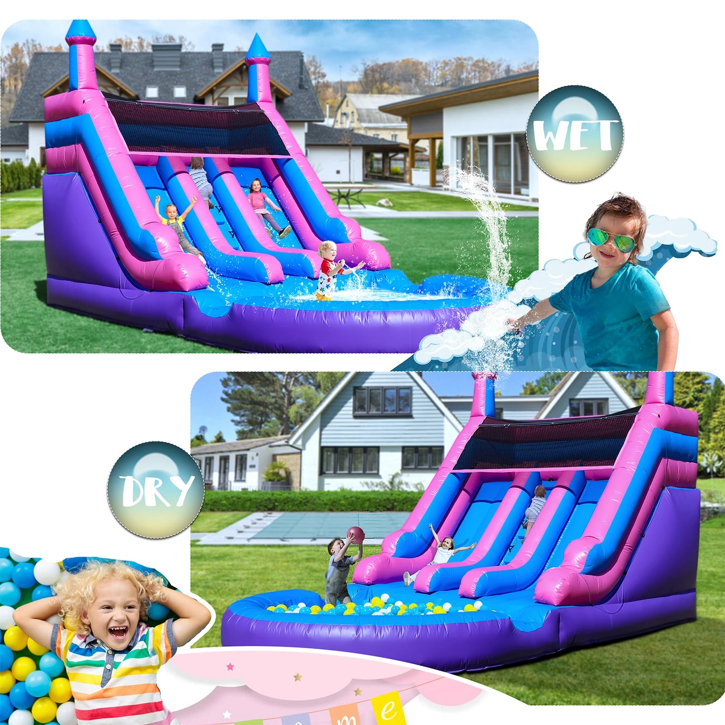 6.4m Commercial PVC Inflatable Water Slide With Blower