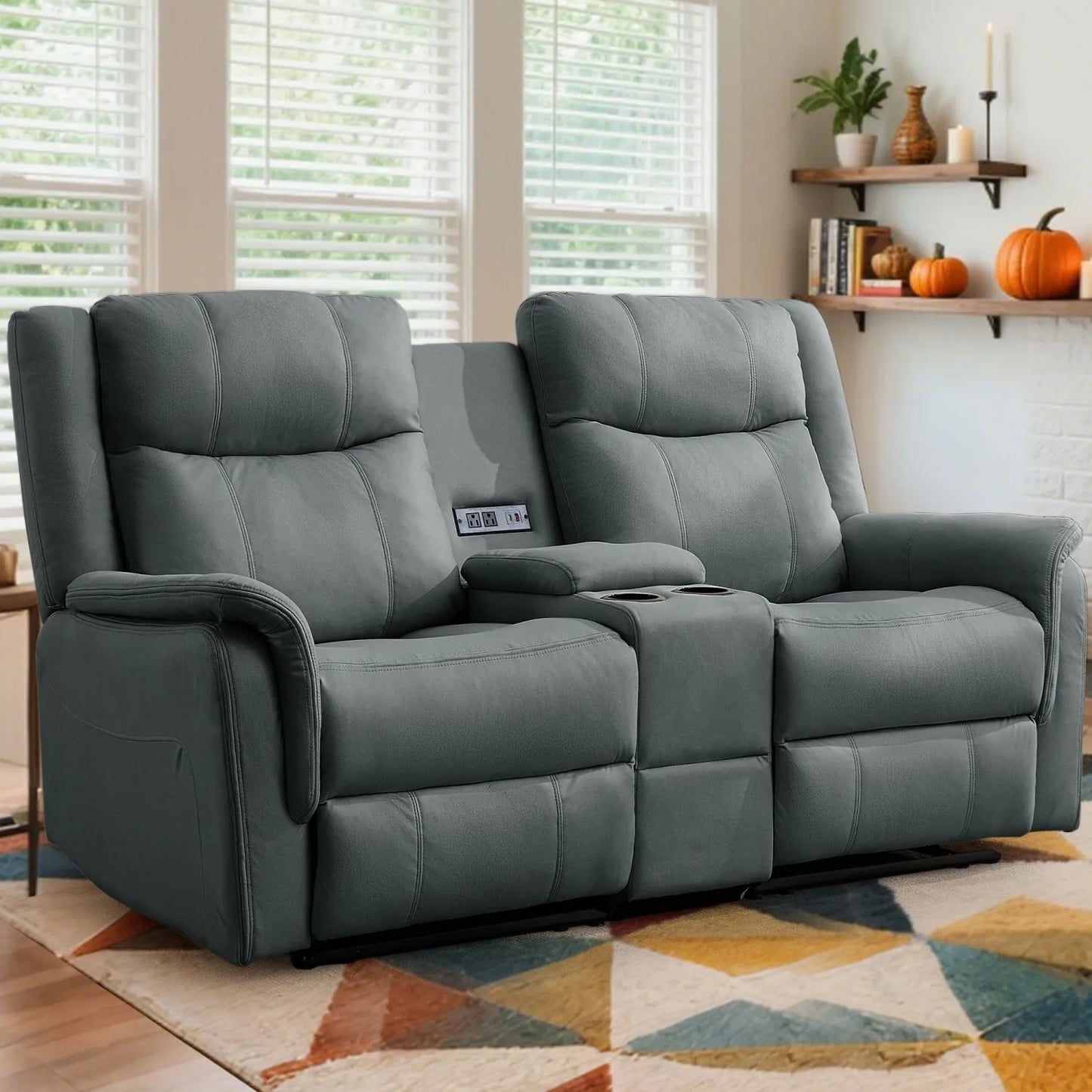 Korser 2 Seater Loveseat Recliner With USB Ports And Cup Holders Home Theater