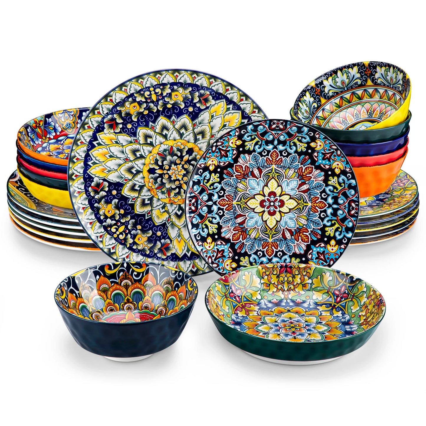 Vancasso Stoneware Dinnerware Set Bohemian Style For 6 Dinner Plates Pasta Bowls
