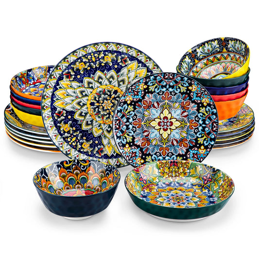 Vancasso Stoneware Dinnerware Set Bohemian Style For 6 Dinner Plates Pasta Bowls