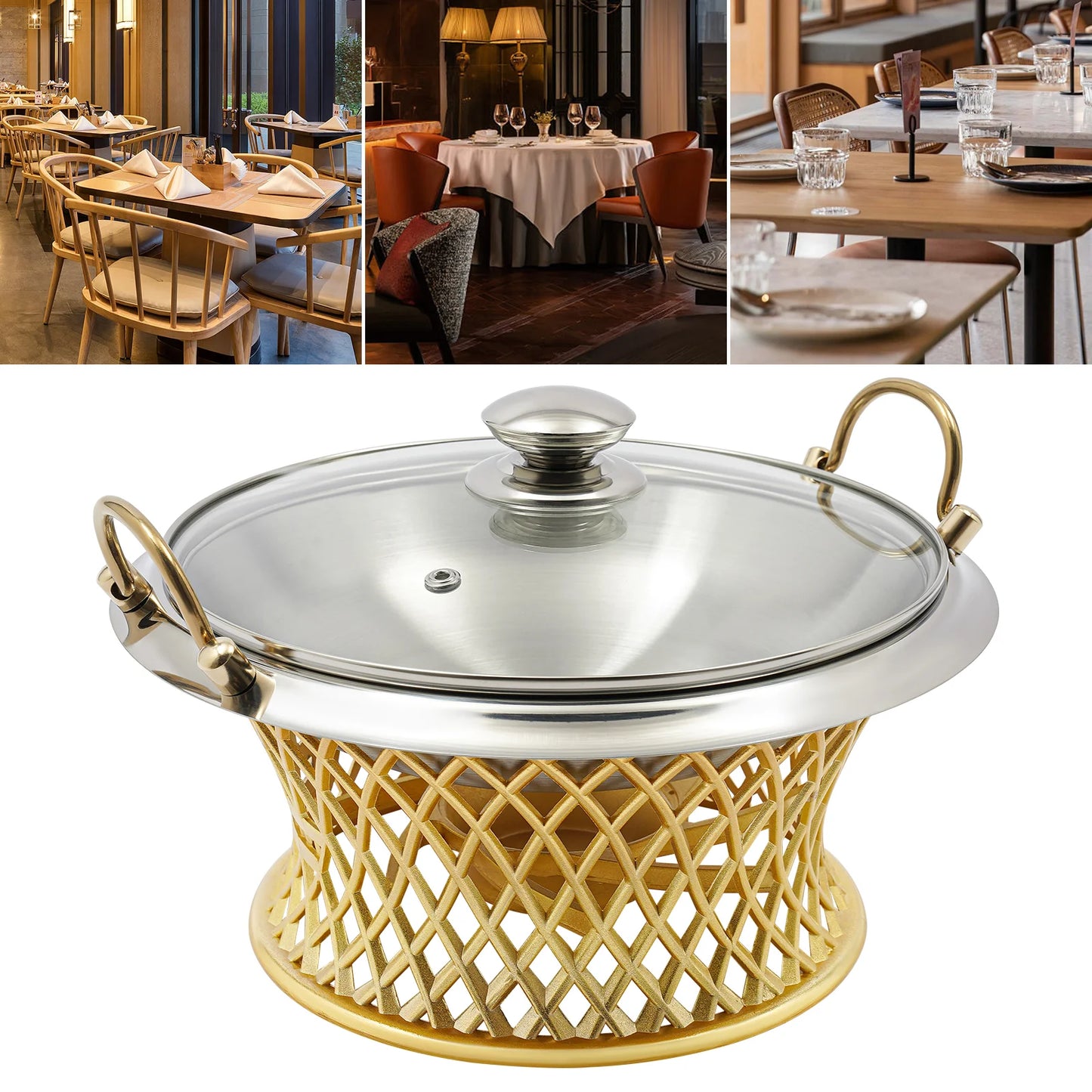 Round Buffet Chafing Dish With Lid 24cm Stainless Steel For Wedding Party