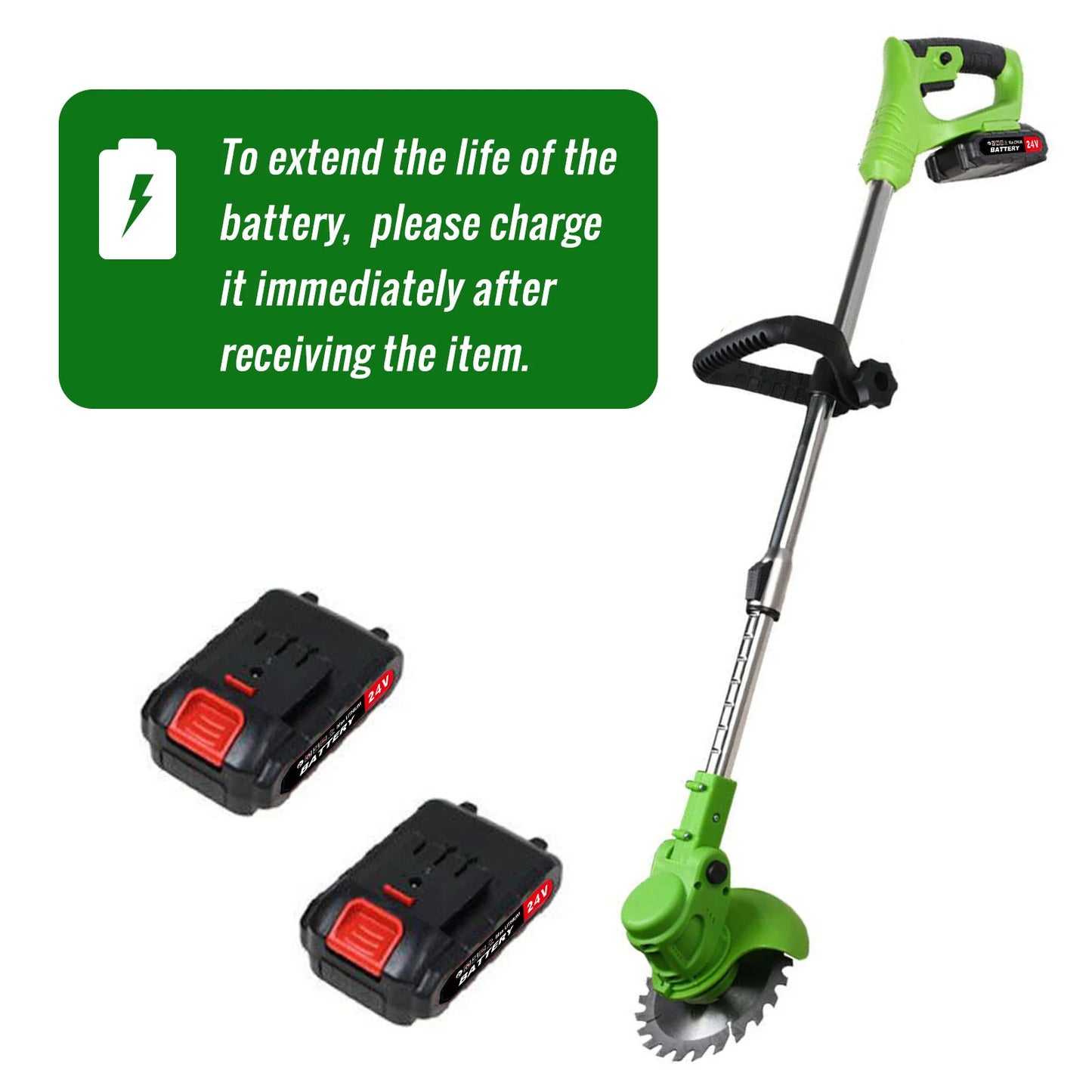 2-in-1 Cordless Electric  Lawn Mower Brushless Edger Eater Grass String Trimmer Cutter 650W 18000 RPM With 24V Two Battery Adjustable For Garden Tool