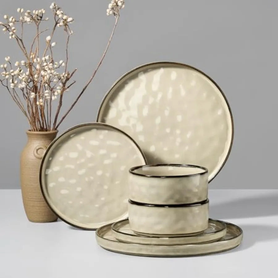 12 Piece Stoneware Dinnerware Set For 4 Plates And Bowls Ceramic