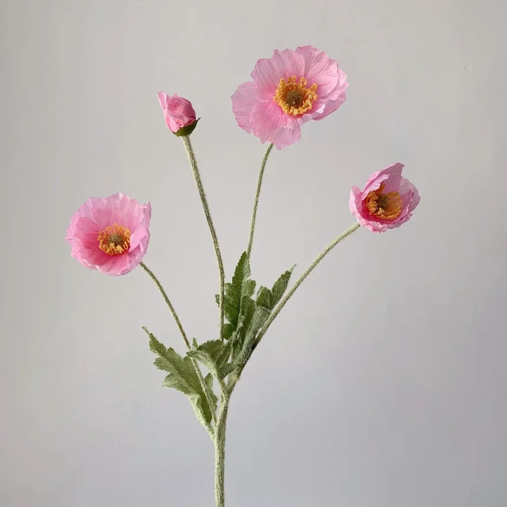 4 Head Poppy Artificial Flowers Bouquet For Home Decor Wedding Party Diy