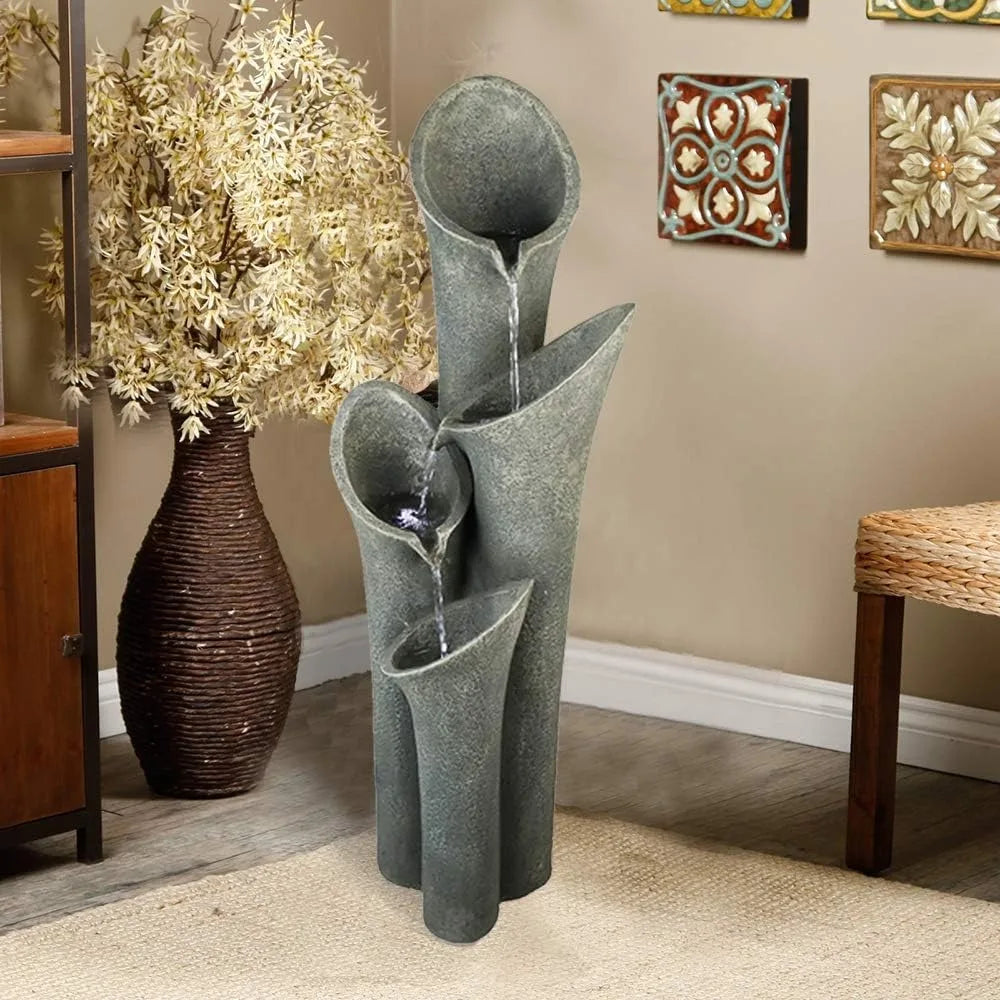 Patio Water Fountain 33 1/2", Bell 4-tier Cascading Floor Fountain Indoor Outdoor Waterfall Feature