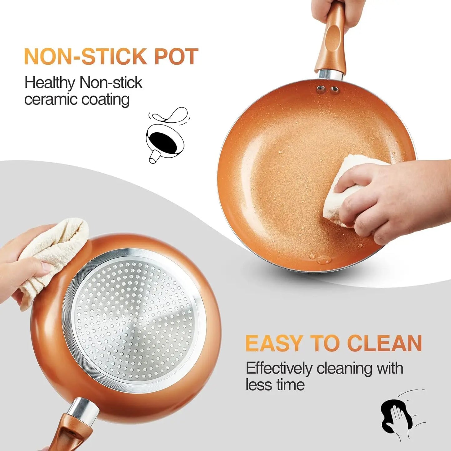 Pots and Pans Set Ultra Nonstick, Pre-Installed 11pcs Cookware Set Copper with Ceramic Coating, Stay cool handle & Nylon Kitchen