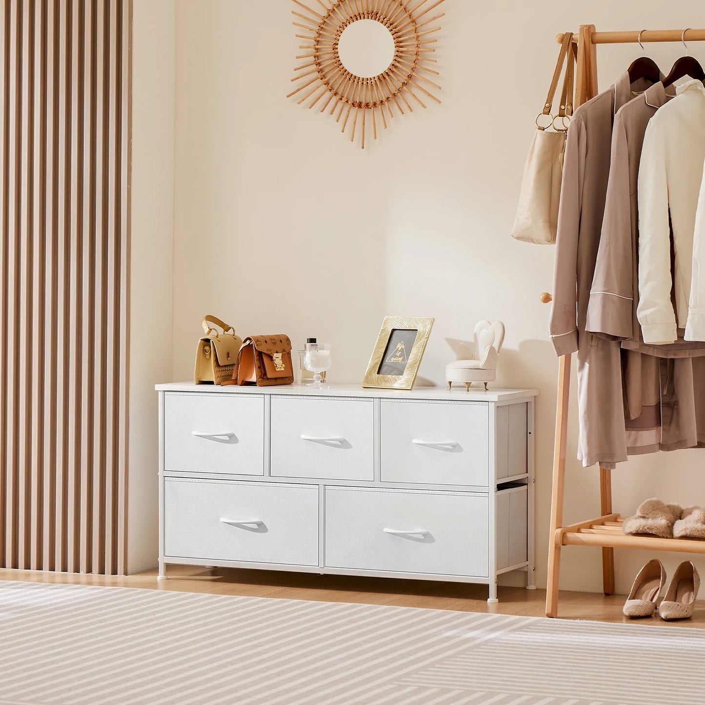 JHK Bedroom Wardrobe With White Fabric Drawers 5 7 10 Drawer Storage Chest