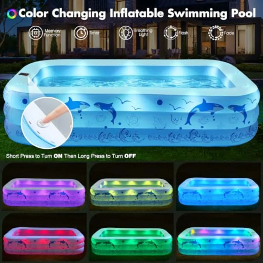 2026 Upgrade Solar Powered Inflatable Pool With Lights For Adults Family Backyard