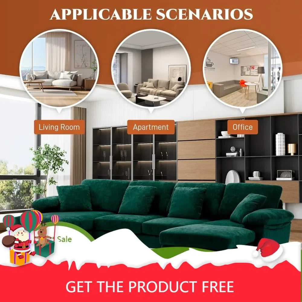 "4-seat u-shaped velvet sofa set with chaise and ottoman for living room"