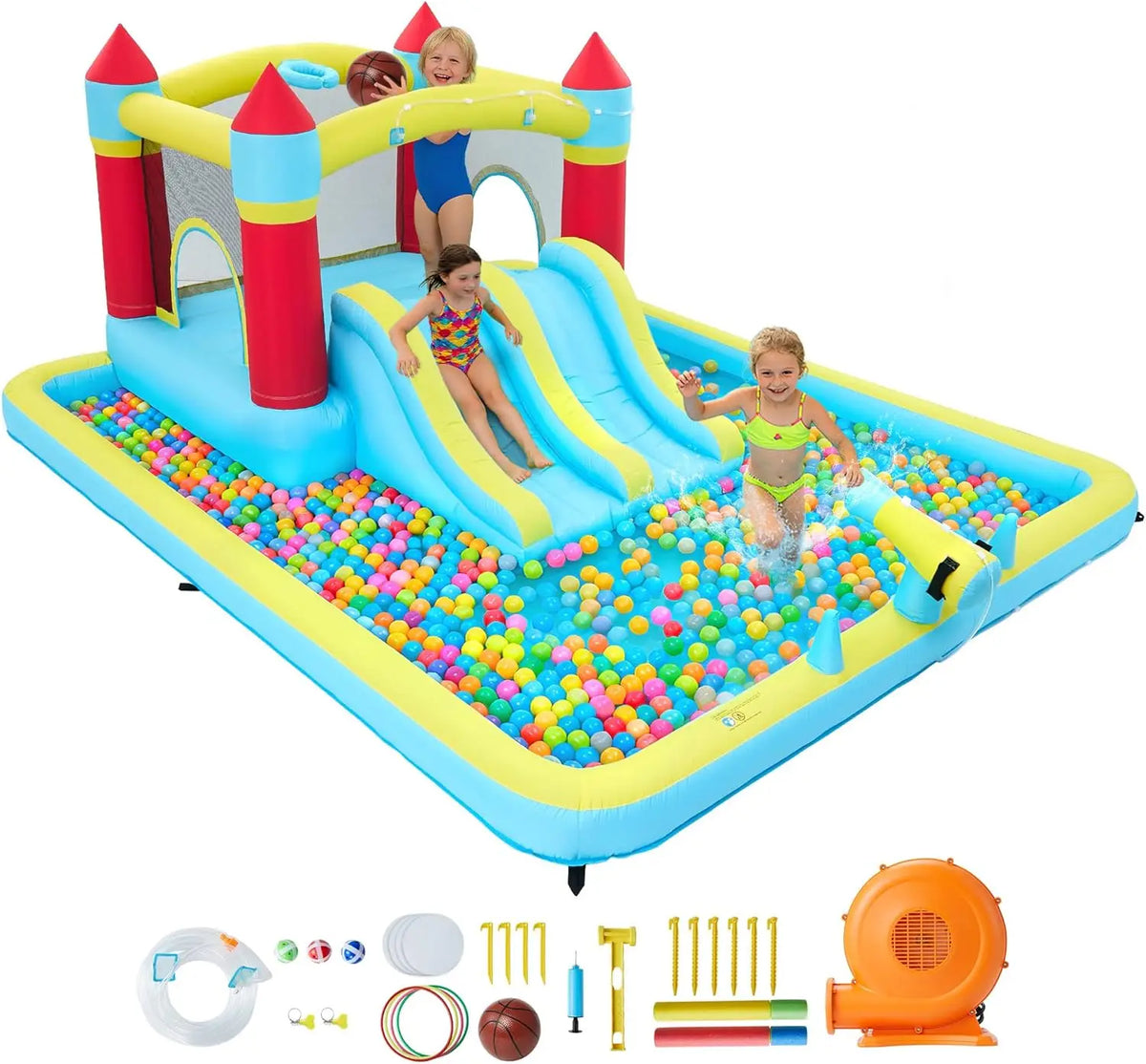 Commercial Inflatable Bounce House With Double Slide And Air Blower