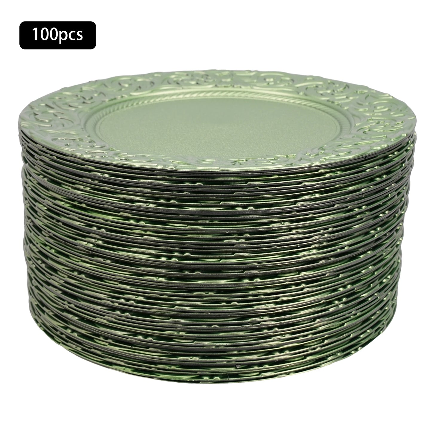 100 Piece Round Charger Plates Set Black Silver Green Gold For Weddings Banquets