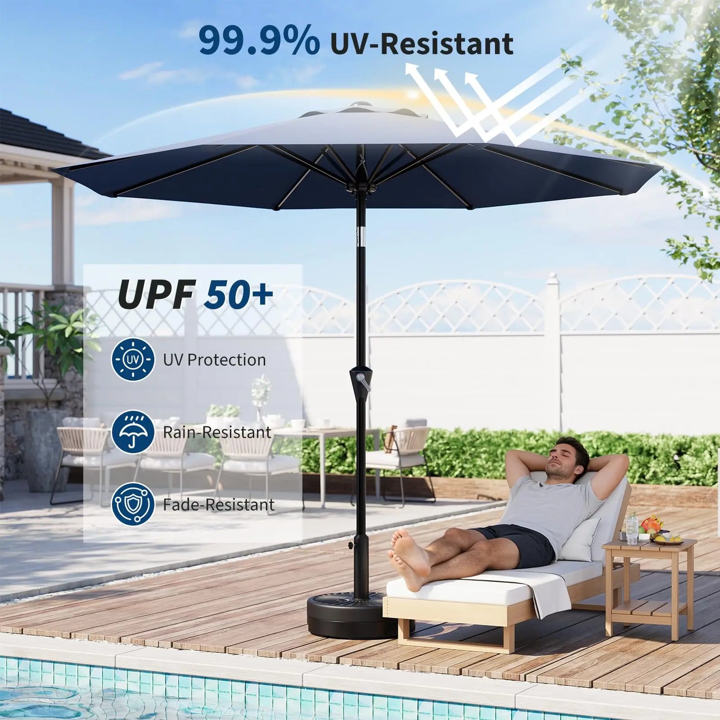 10 Foot Patio Market Umbrella With Crank Lift and Tilt Waterproof
