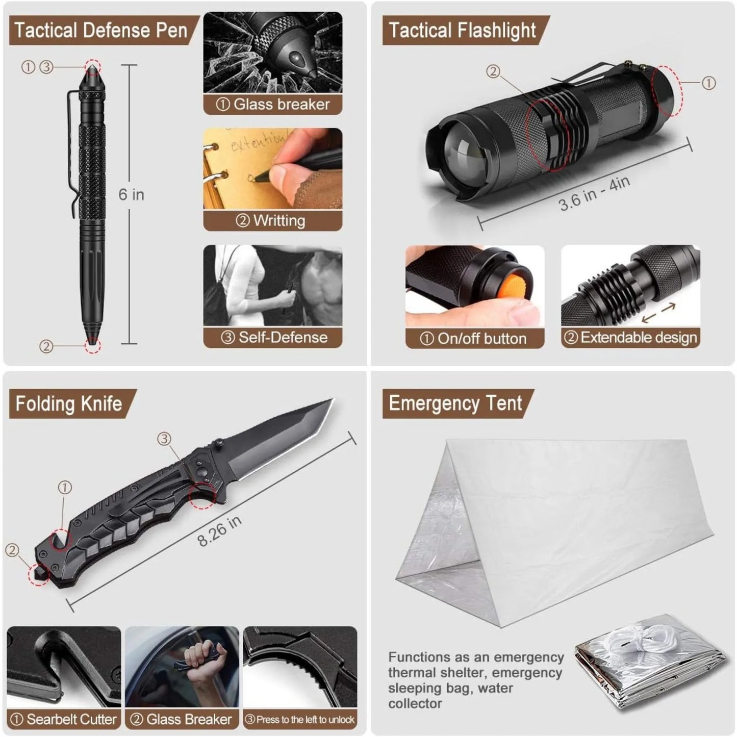 238 Piece Emergency Survival Kit With Tactical Molle Pouch And Earthquake Tent