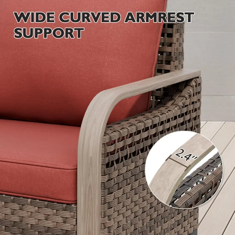 3 Seat Wicker Outdoor Patio Sofa Loveseat Brown And Red Rattan
