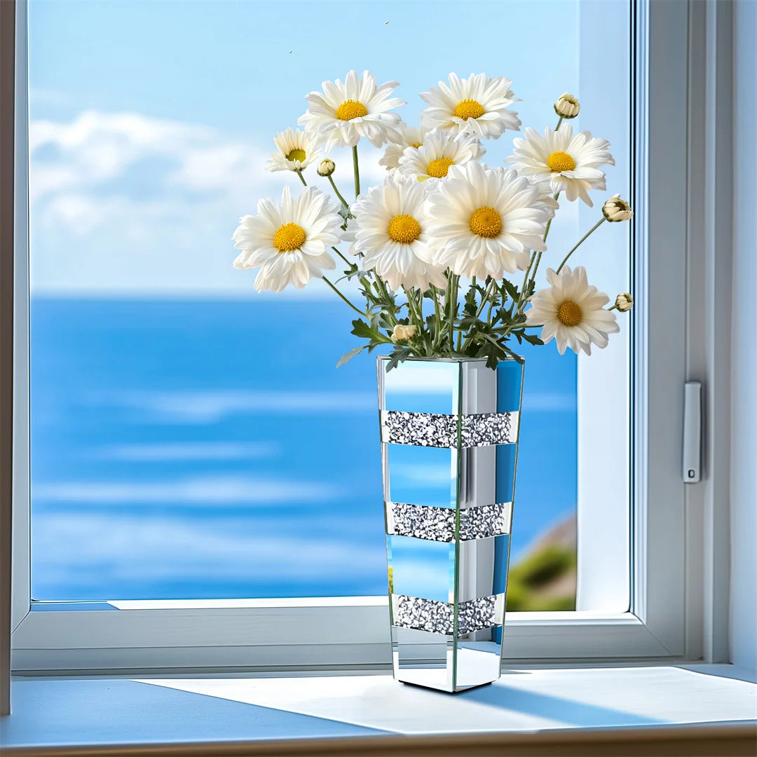 Modern Floor Vase Crystal Silver Mirrored Flower Vase For Floral Arrangement