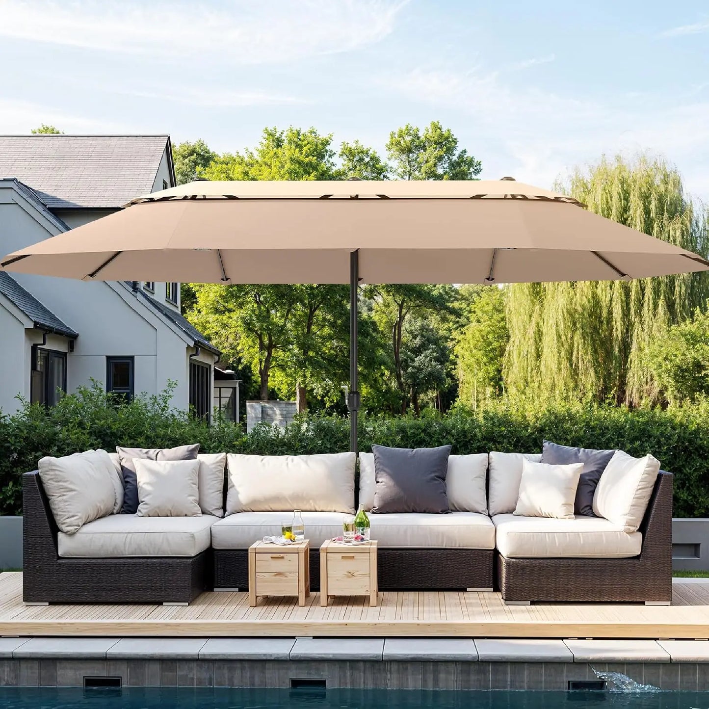 15ft Extra Large Rectangular Market Patio Umbrella,Heavy Duty,Base Included,Outdoor,Custom