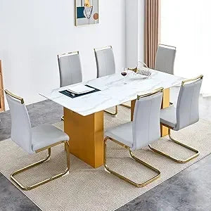 71Inch Glass Dining Table Set For 6 With Tempered Glass