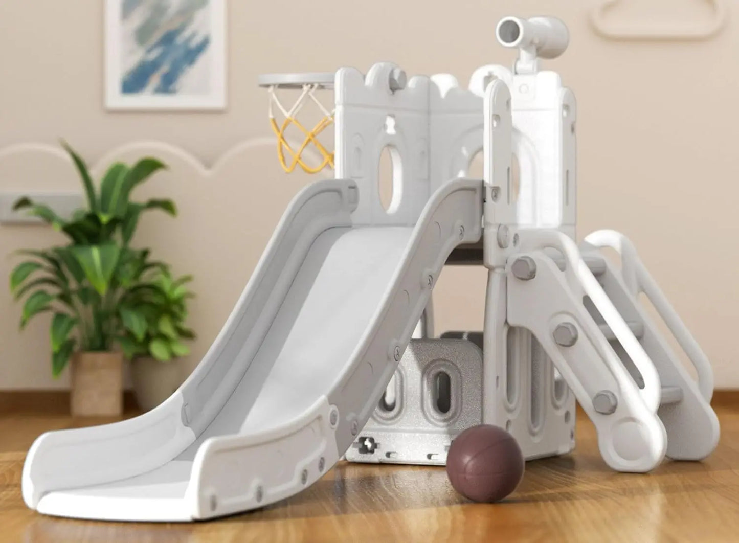 Toddler 7 In 1 Outdoor Playset Slide Climber Hoop Telescope