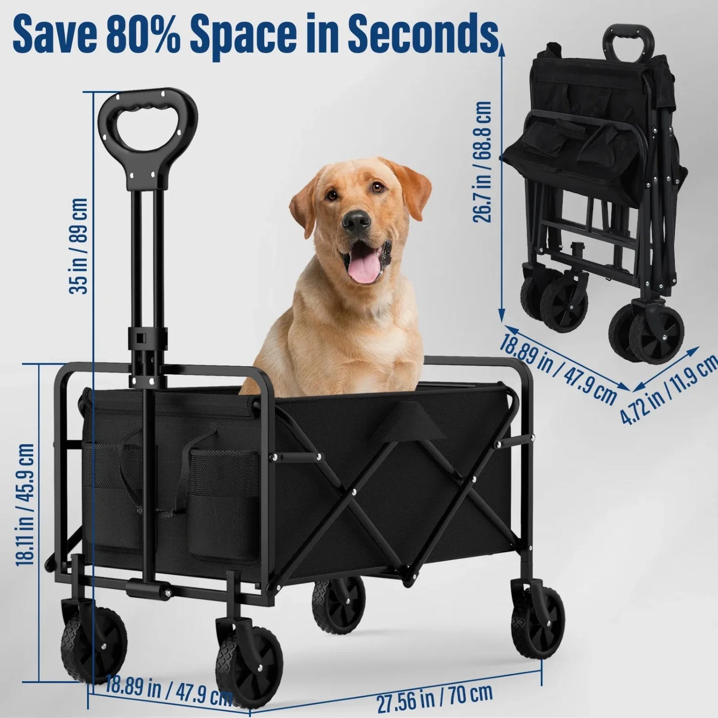 Four Wheel Foldable Garden Handcart One Hand Carry Portable