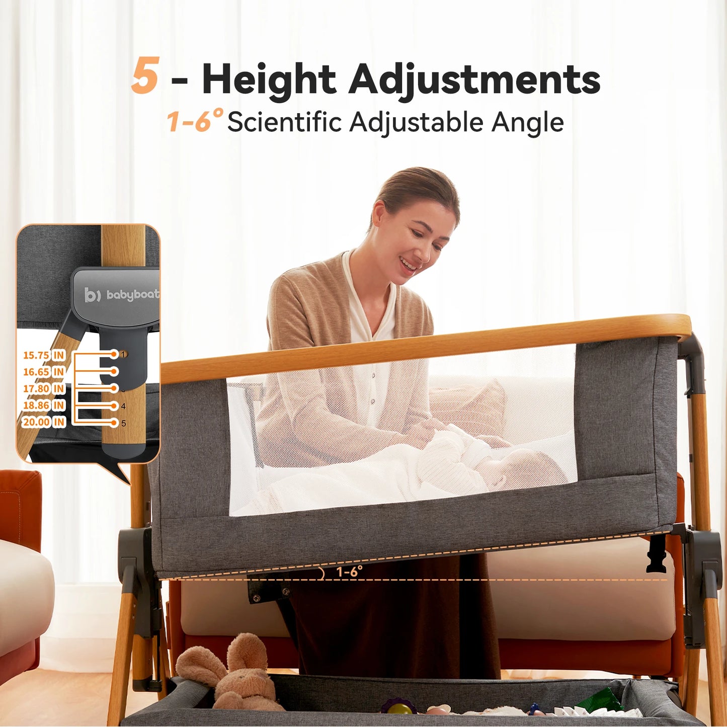 Cozy 2 Baby Bedside Bassinet 3 in 1 Portable Crib with Mattress and Wheels
