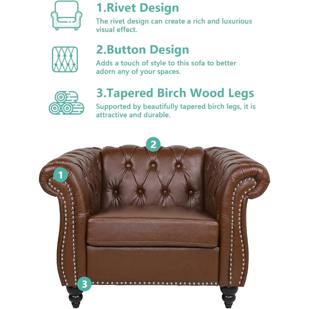 3 Piece Living Room Set Sectional Chesterfield Leather Sofa