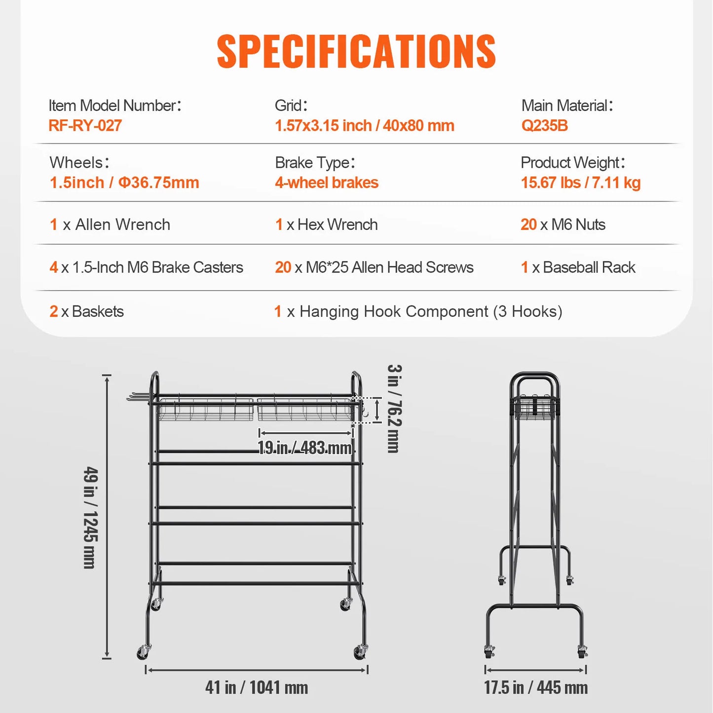 VEVOR Four Layer Rolling Basketball Rack with Wheels Storage Organizer