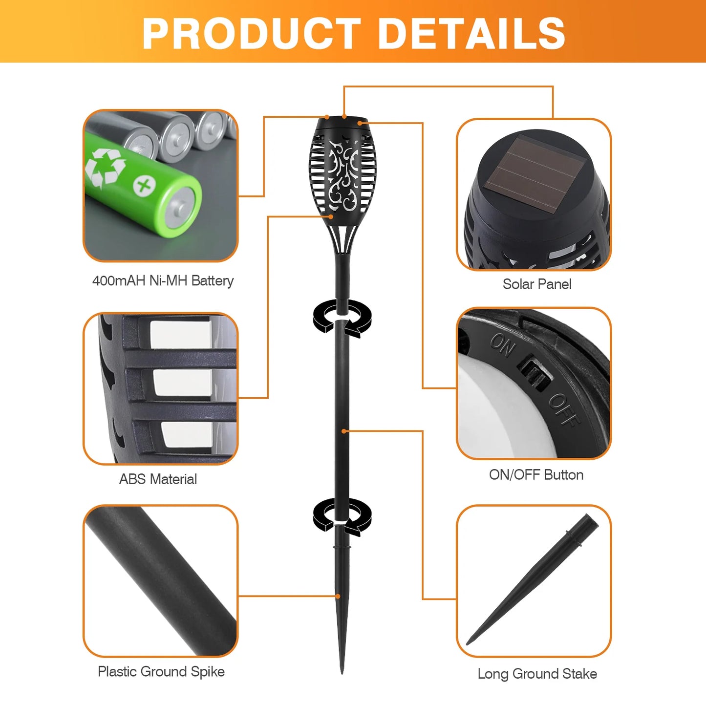 Solar Outdoor LED Torch Lights Flickering Flame Waterproof