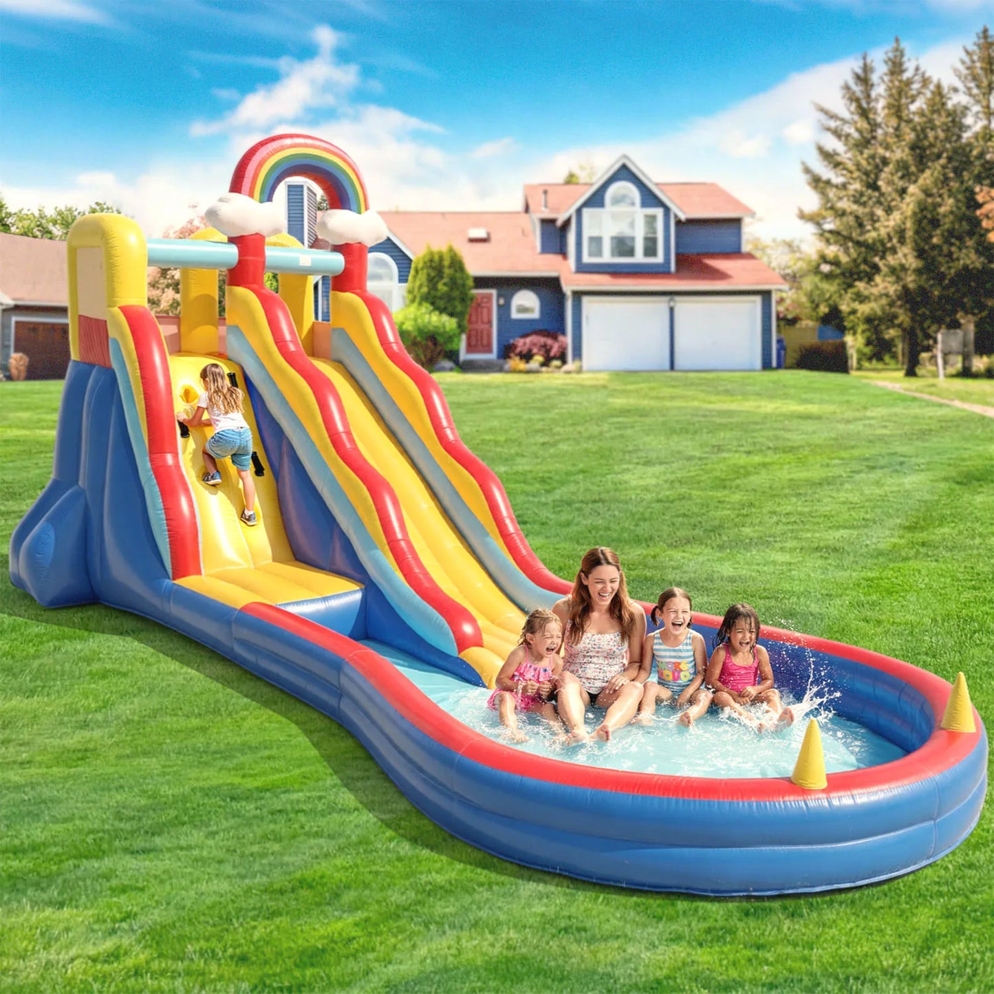 Commerci 6.1m Inflatable Bounce House Water Slide With 680W Blower CE Certified