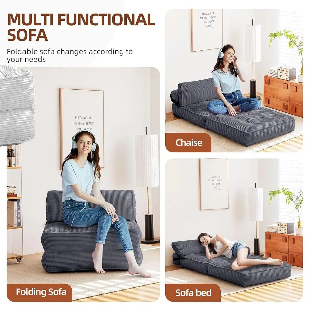 Folding Sofa Bed Convertible Chair With Corduroy Fabric