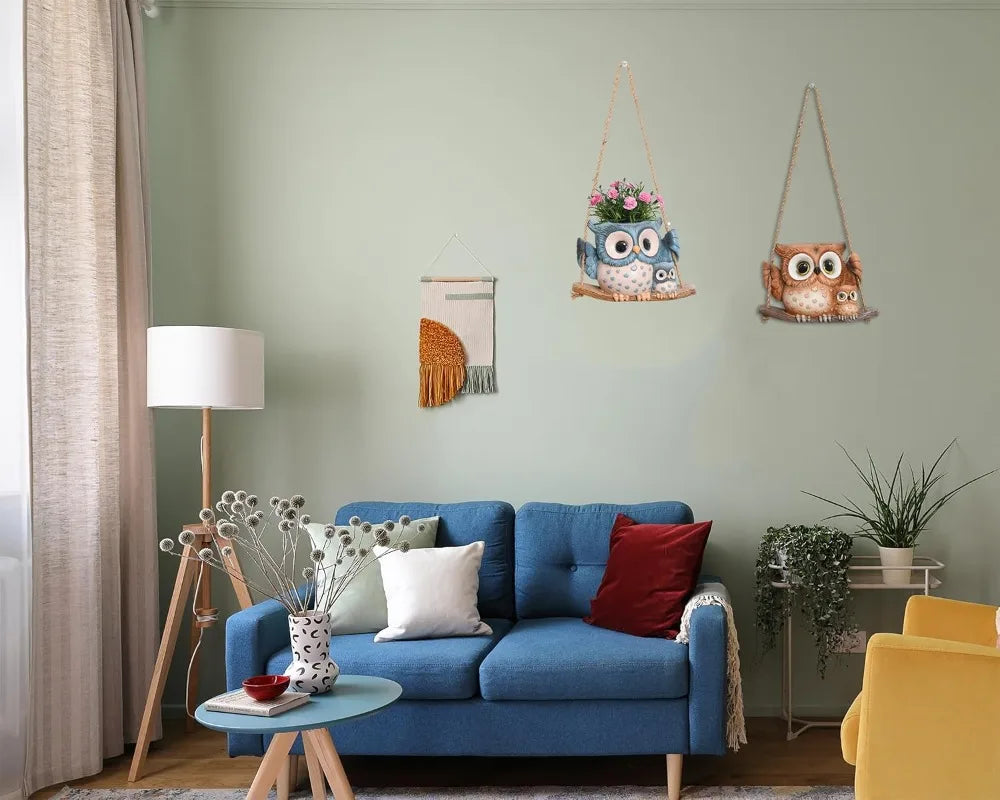 Swing Owl Hanging Planters for Indoor Plants, Cute Succulent Pots with Drainage Hole, Unique Resin Plant Hangers Outdoor, Gift Ideas for Mother