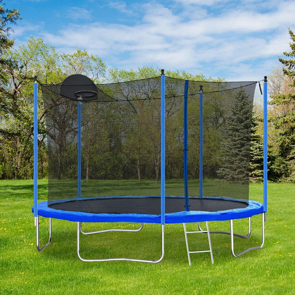12ft Trampoline For Adults And Kids With Basketball Hoop