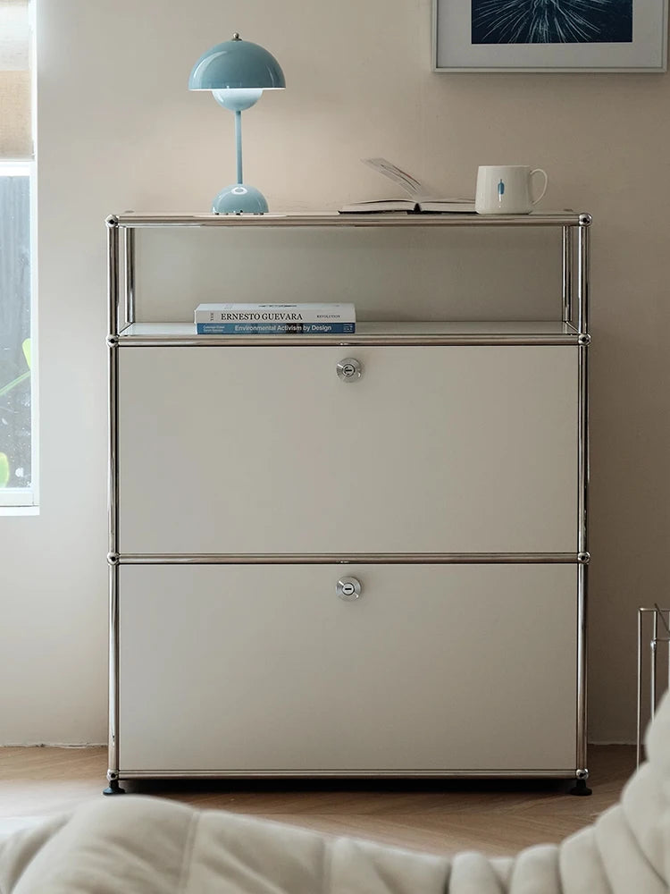 Modern Stainless Steel TV Stand With Storage Cabinets For Living Room Corner