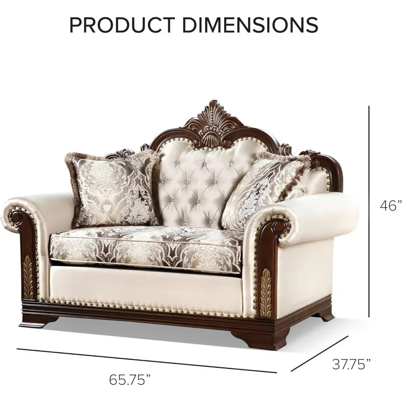 3-Piece Upholstered Sofa Set with Tufted Back & Rolled Arms, Beige