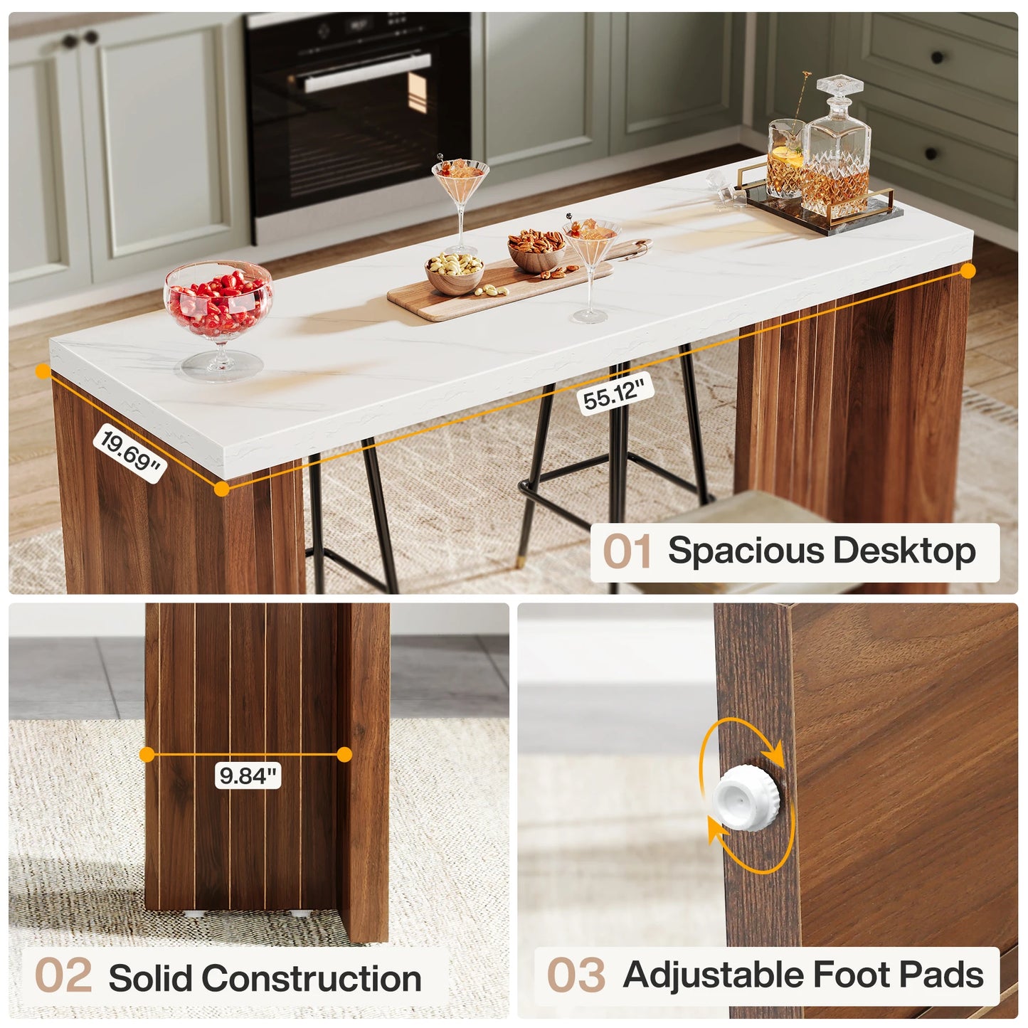 Tribesigns Home Bar Unit, 55.12-Inch Bar Table with a Faux Marble Finished Tabletop, Modern Freestanding Mini Bar