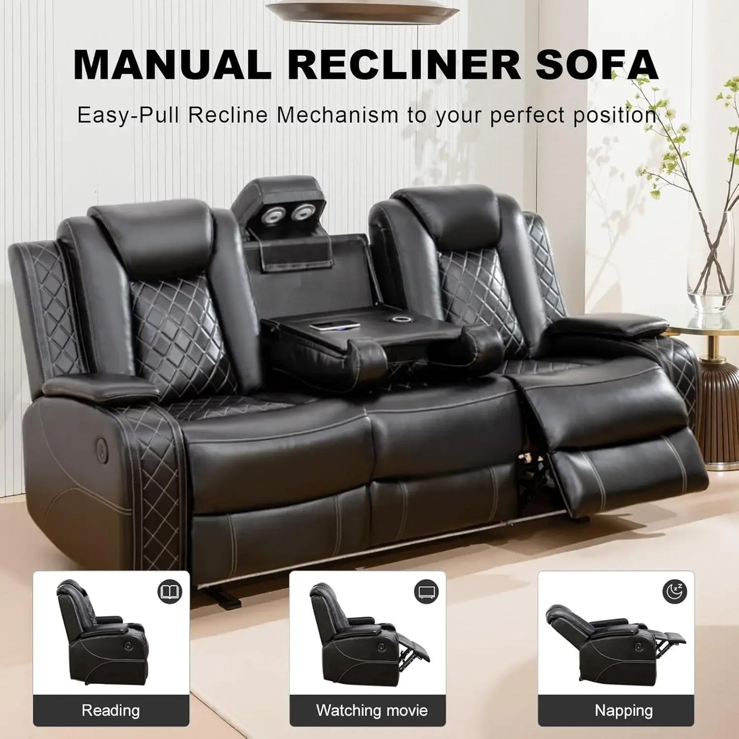 Hot salesPower Living Room Furniture Sets,Electric Recliner Chair with LED Light,Sectional Sofa Loveseat with Wireless Charging