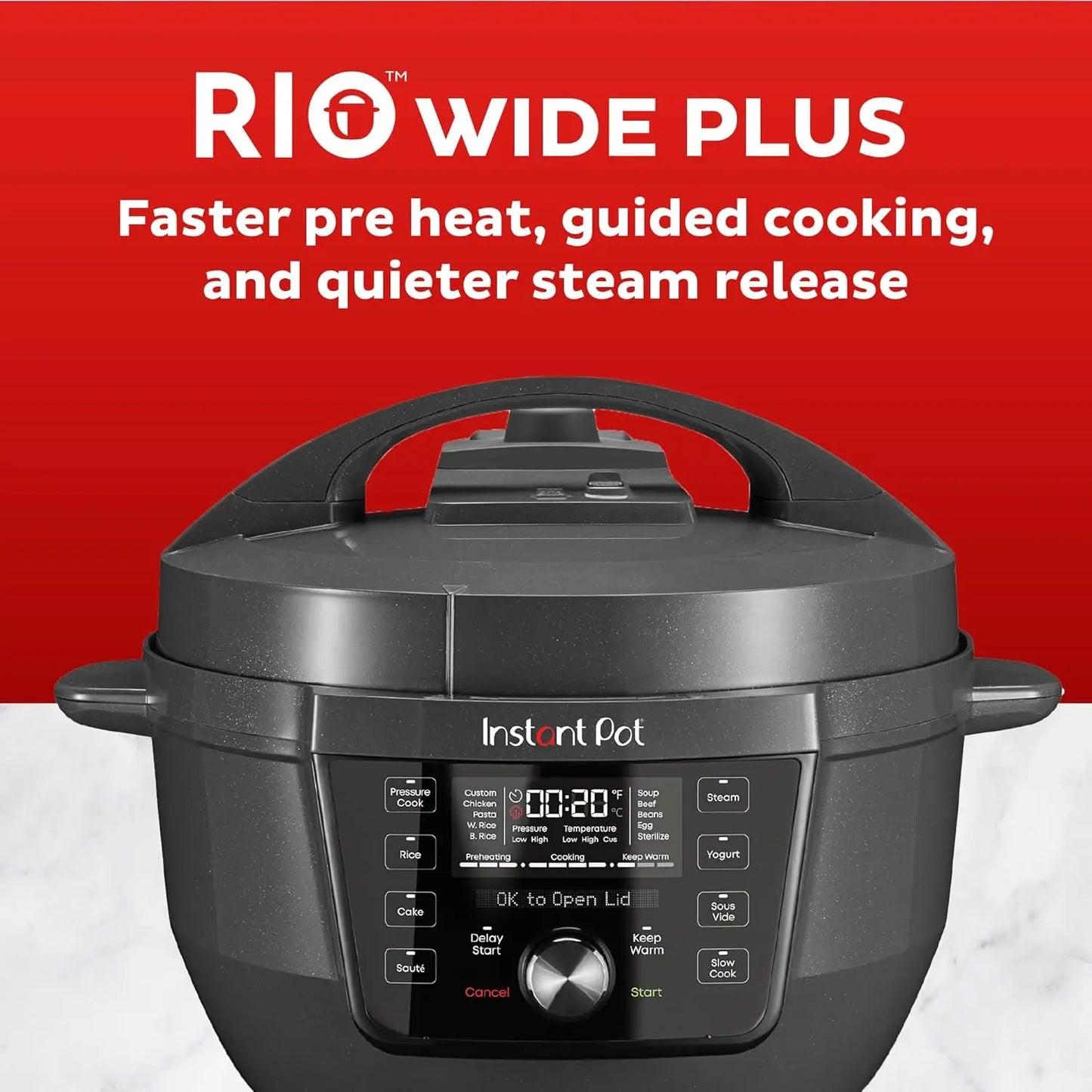 RIO Wide Plus, 9-in-1 Electric Pressure Cooker, 35% Larger Cooking Surface, WhisperQuiet Steam Release, Multi-Cooker, Slow Cook