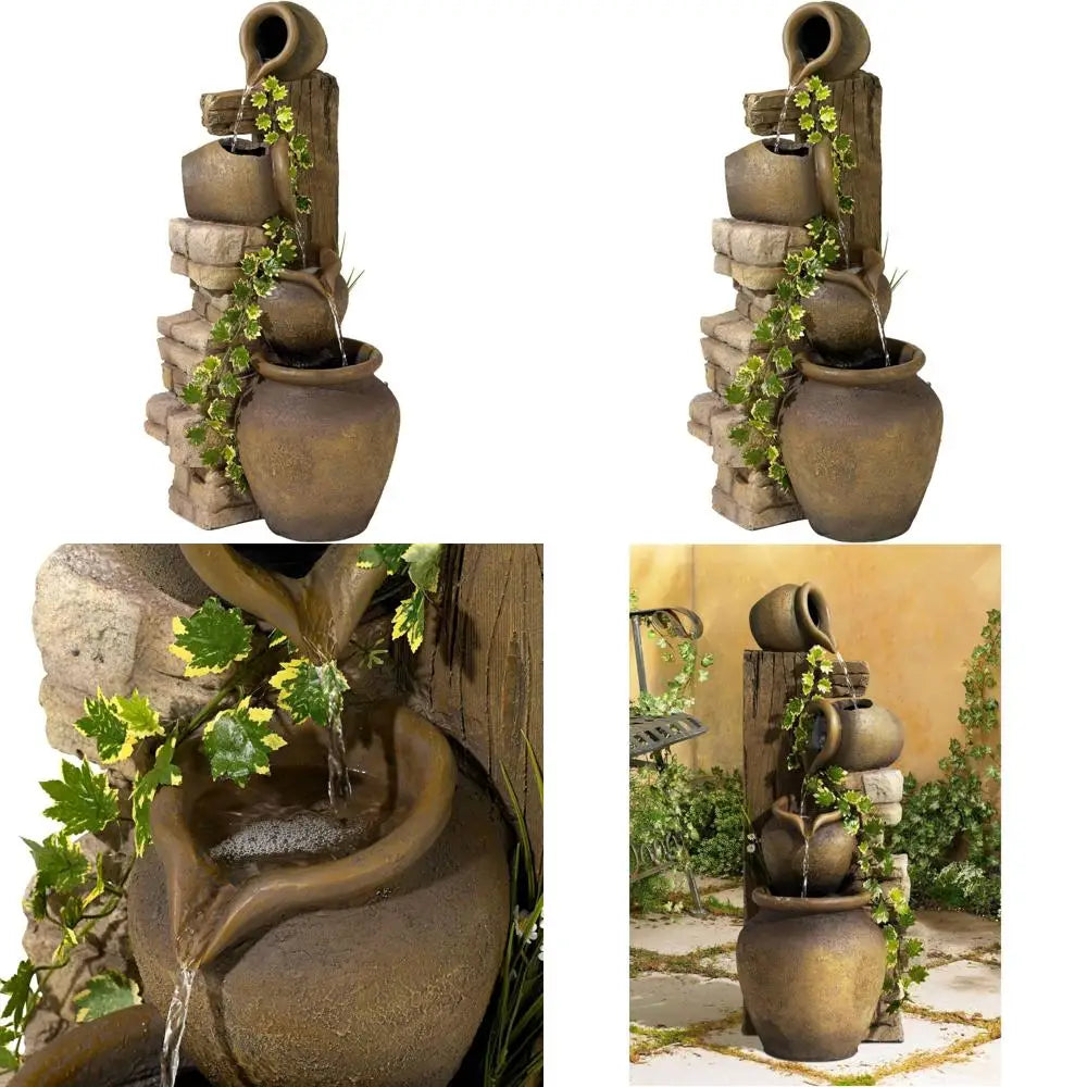 Large Rustic Tiered Stone-Look Floor Fountain with Cascading Waterfall for Indoor or Outdoor Decor