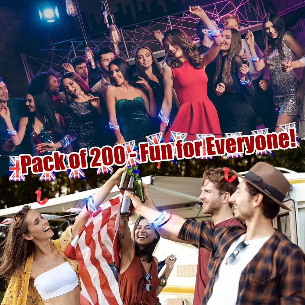 Patriotic Glow Stick Bracelets 100 Pack 8 Inch Red White Blue Fourth Of July