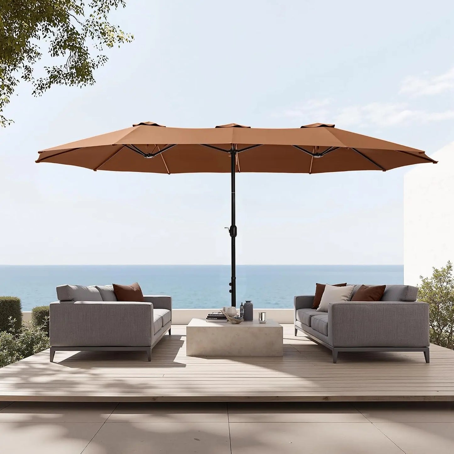 15ft Extra Large Rectangular Market Patio Umbrella,Heavy Duty,Base Included,Outdoor,Custom