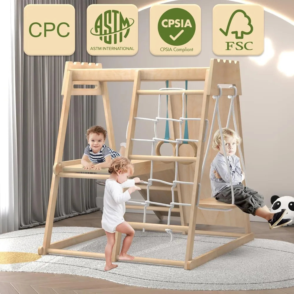 8 In 1 Indoor Toddlers Playground With Swing Slide Monkey Bars Ladder