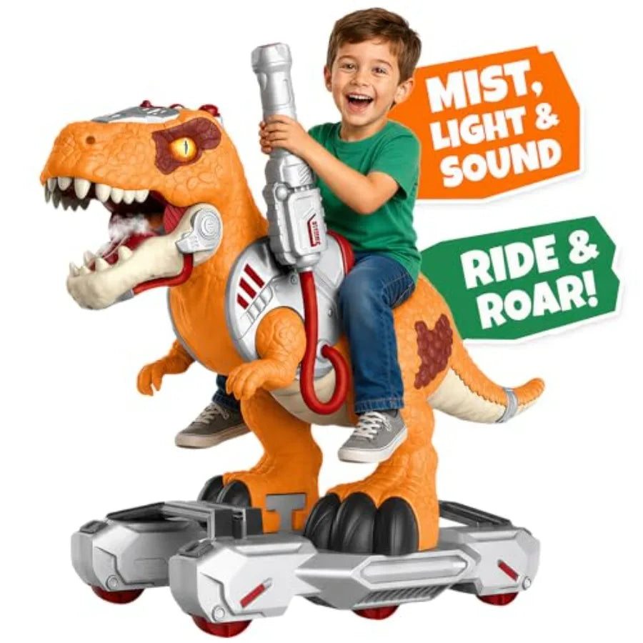 Dinosaur Ride On Scooter Toddlers Orange ABS Plastic Four Wheels Music Lights