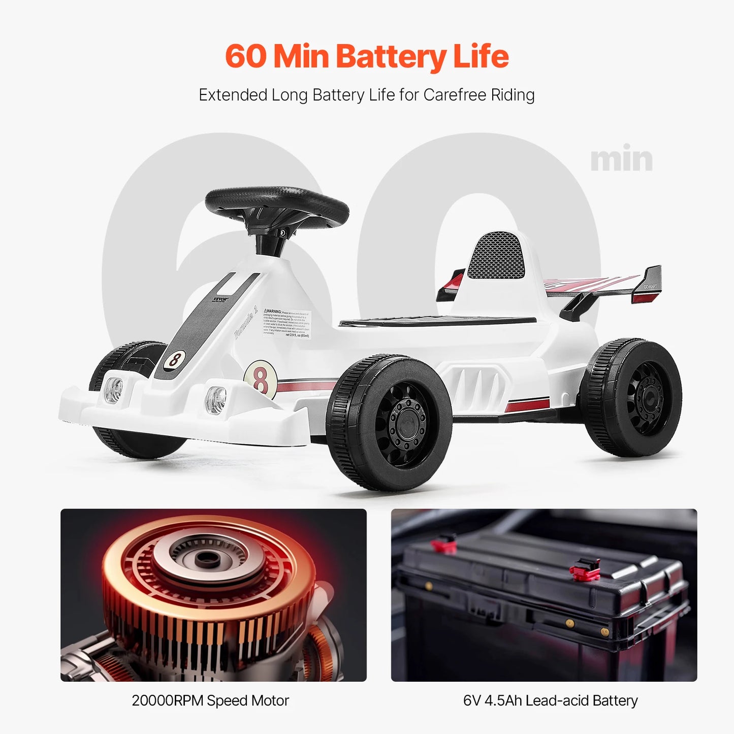 SucceBuy 6V 4.5Ah Electric Pedal Go Kart With LED Headlight And Horn For Kids