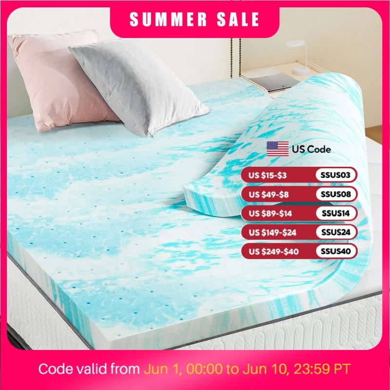JHK Gel Memory Foam Mattress Topper 2 to 3 Inch Full Size Cooling Bed Topper